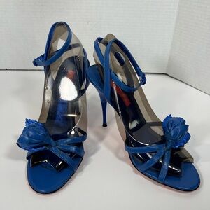 Betsey Johnson Blue Rose Leather Sole Stiletto Sandals 6.5 Y2K